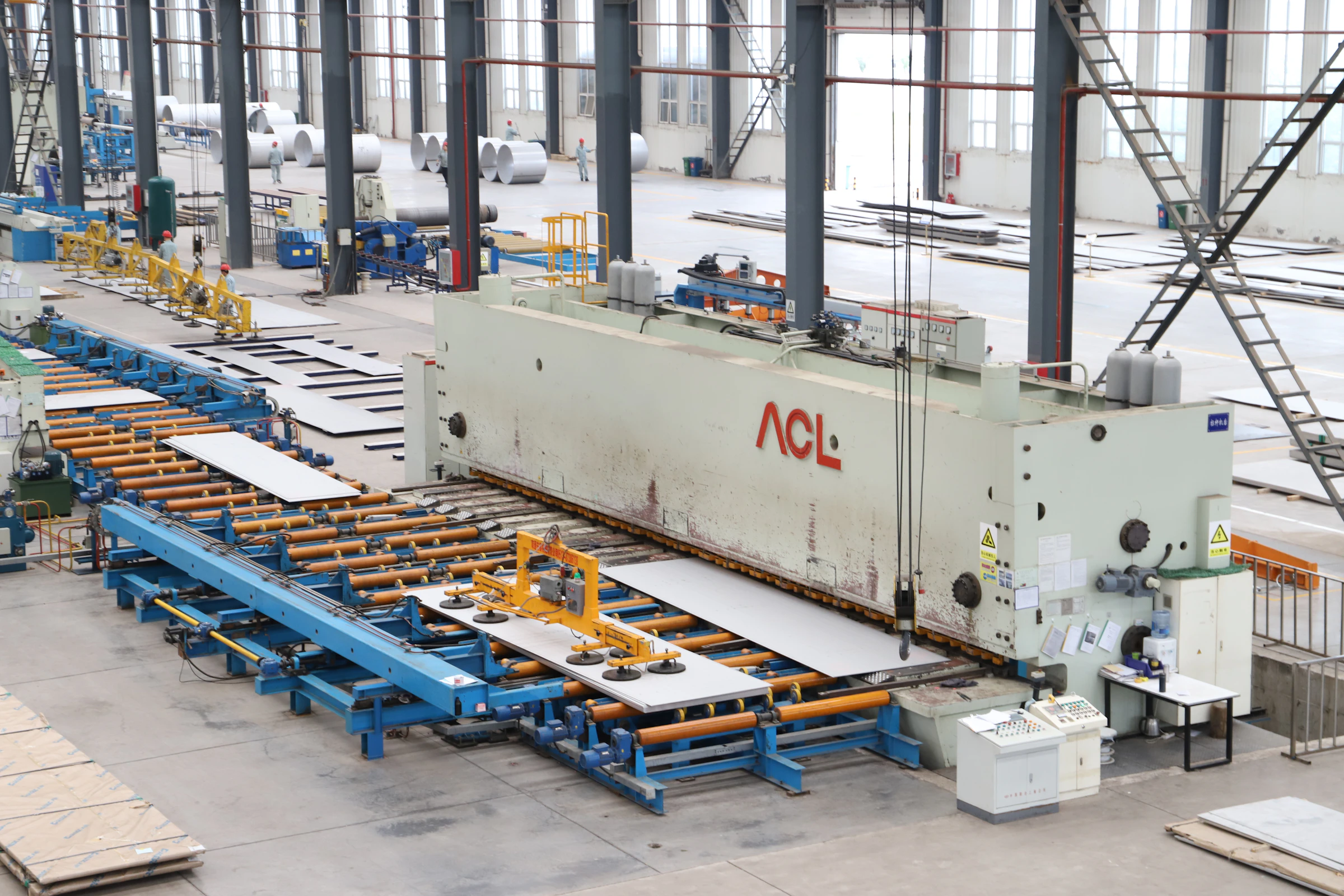 Large industrial production line in a bright factory