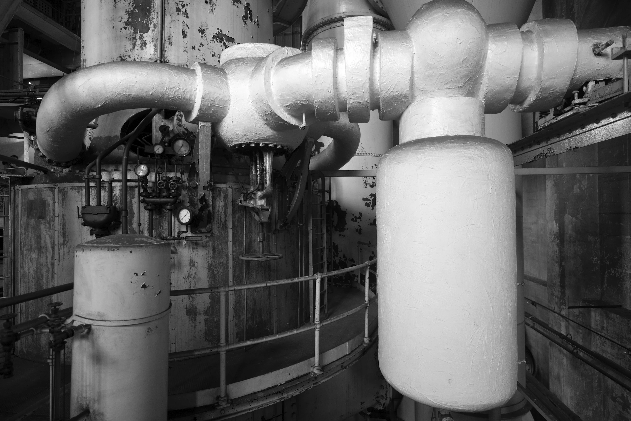 Industrial pipework and pressure vessels inside a plant